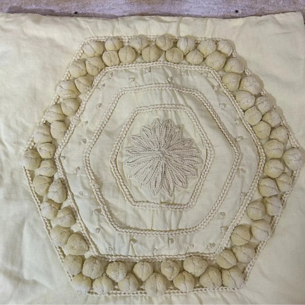 Pottery Barn Pillow Cover Yellow Pom Pom Embroidered 20